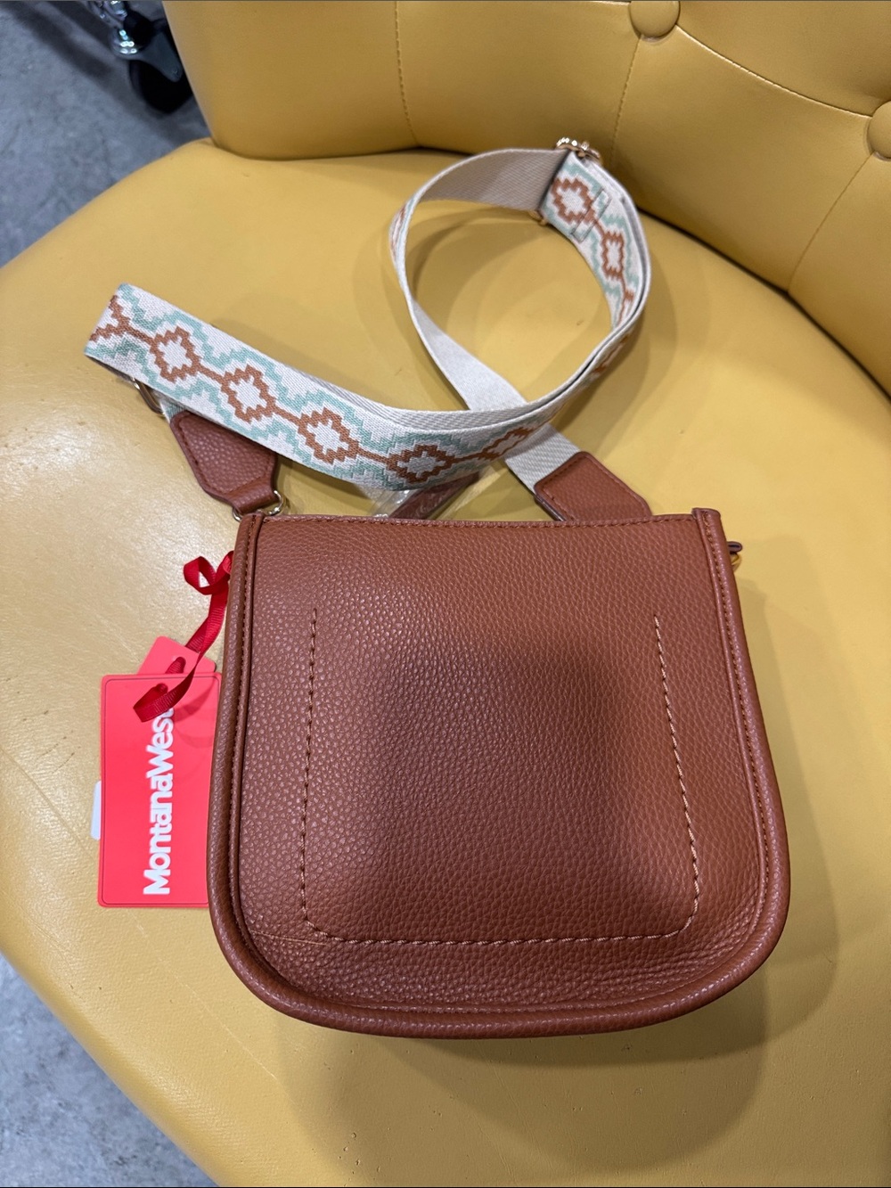 Montana West Brown Pebbled Crossbody Bag with Patterned Strap